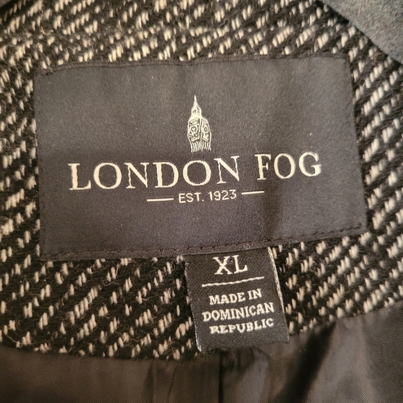 London Fog Black Wool Tweed Peacoat Jacket Size XL - Picture 3 of 3